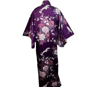 Smithsonian Inst. Kimono Robe | Purple Floral Crane | Made in Japan | Cotton | M